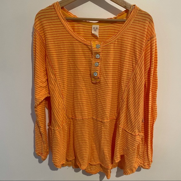 Free People Orange Stripe Hong Kong Henley Top S - Picture 4 of 9